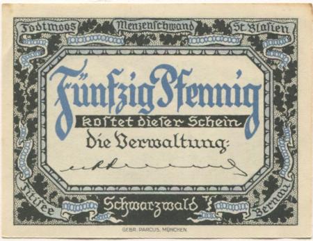 Sankt Blasien - Amtsverwaltung - -- - 50 Pfennig 