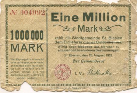 Sankt Blasien - Stadt - 23.8.1923 - 1 Million Mark 