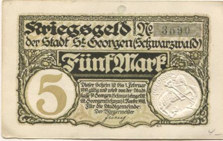 Sankt Georgen - Stadt - 1.11.1918 - 1.2.1919 - 5 Mark 
