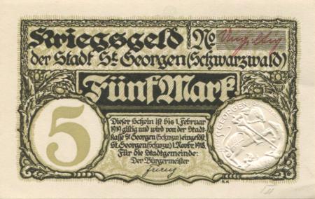 Sankt Georgen - Stadt - 1.11.1918 - 1.2.1919 - 5 Mark 