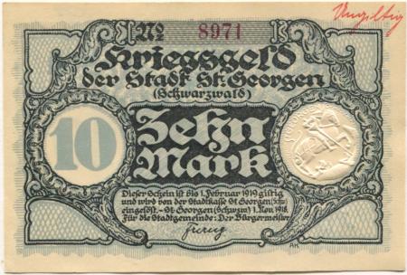 Sankt Georgen - Stadt - 1.11.1918 - 1.2.1919 - 10 Mark 