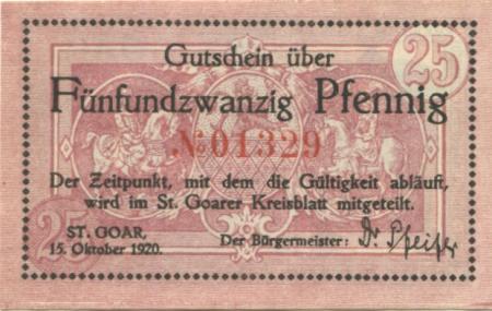 Sankt Goar - Stadt - 15.10.1920 - 25 Pfennig 