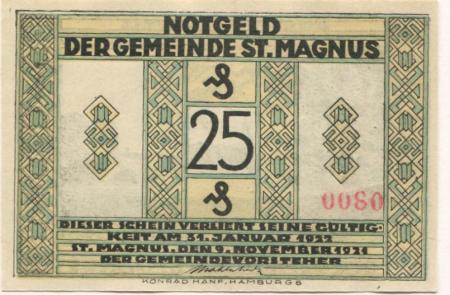 Sankt Magnus (heute: Bremen) - Gemeinde - 9.11.1921 - 31.1.1922 - 25 Pfennig 