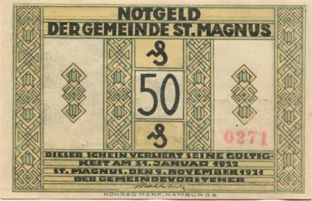 Sankt Magnus (heute: Bremen) - Gemeinde - 9.11.1921 - 31.1.1922 - 50 Pfennig 
