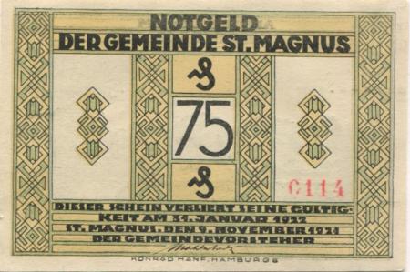 Sankt Magnus (heute: Bremen) - Gemeinde - 9.11.1921 - 31.1.1922 - 75 Pfennig 