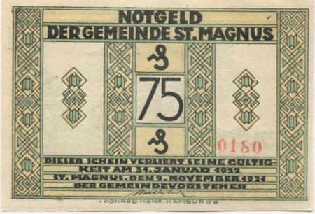 Sankt Magnus (heute: Bremen) - Gemeinde - 9.11.1921 - 31.1.1922 - 75 Pfennig 