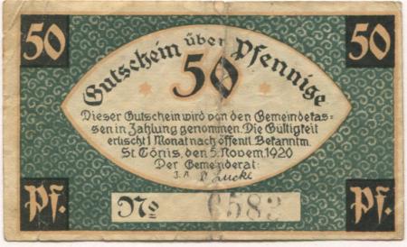 Sankt Tönis (heute: Tönisvorst) - Gemeinde - 5.11.1920 - 50 Pfennig 