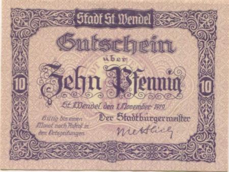 Sankt Wendel - Stadt - 1.11.1919 - 10 Pfennig 