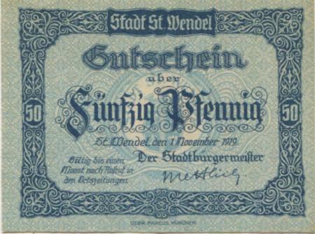 Sankt Wendel - Stadt - 1.11.1919 - 50 Pfennig 