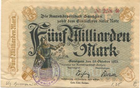 Saulgau - Amtskörperschaft - 20.10.1923 - 5 Milliarden Mark 