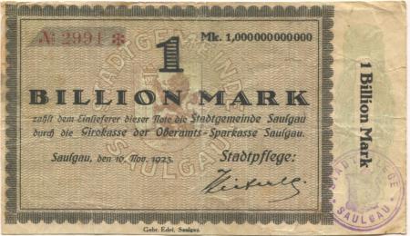 Saulgau - Stadt(pflege) - 16.11.1923 - 1 Billion Mark 