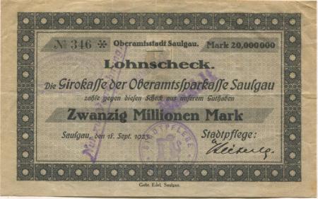 Saulgau - Stadt(pflege) - 18.9.1923 - 20 Millionen Mark 