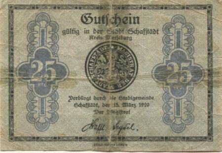 Schafstädt (heute: Lauchstädt (Bad)) - Stadt - 15.3.1920 - 25 Pfennig 