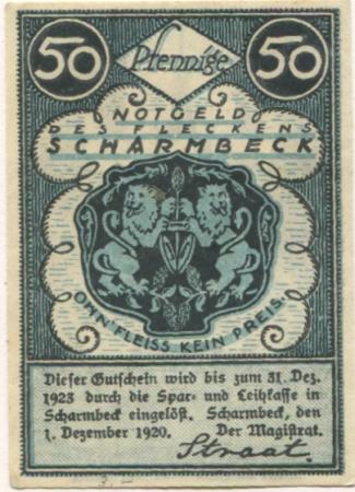 Scharmbeck (heute: Osterholz-Scharmbeck) - Flecken - 1.12.1920 - 31.12.1923 - 50 Pfennig 