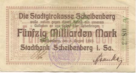 Scheibenberg - Stadtbank - 8.8.1923 - 50 Milliarden Mark 