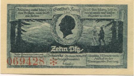 Schierke (heute: Wernigerode) - Gemeinde - 30.5.1921 - 10 Pfennig 