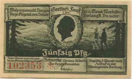 Schierke (heute: Wernigerode) - Gemeinde - 30.5.1921 - 50 Pfennig 
