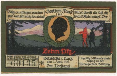 Schierke (heute: Wernigerode) - Kurverwaltung - 1.4.1921 - 10 Pfennig 