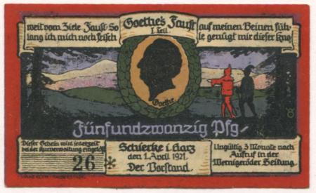 Schierke (heute: Wernigerode) - Kurverwaltung - 1.4.1921 - 25 Pfennig 