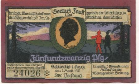 Schierke (heute: Wernigerode) - Kurverwaltung - 1.4.1921 - 25 Pfennig 
