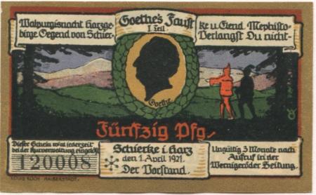 Schierke (heute: Wernigerode) - Kurverwaltung - 1.4.1921 - 50 Pfennig 