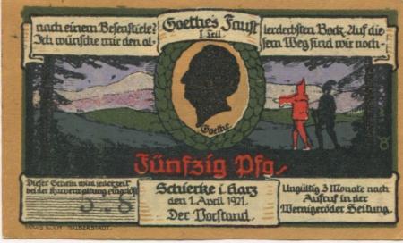 Schierke (heute: Wernigerode) - Kurverwaltung - 1.4.1921 - 50 Pfennig 