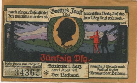 Schierke (heute: Wernigerode) - Kurverwaltung - 1.4.1921 - 50 Pfennig 