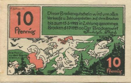 Schierke (heute: Wernigerode) - Schade, Rudolph, Brockenwirtschaft- 1.7.1921 - 15.5.1922 - 10 Pfennig 