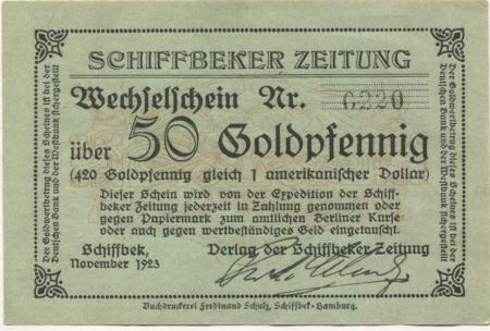 Schiffbek (heute: Hamburg) - Verlag der Schiffbeker Zeitung - November 1923 - 50 Gold-Pfennig 