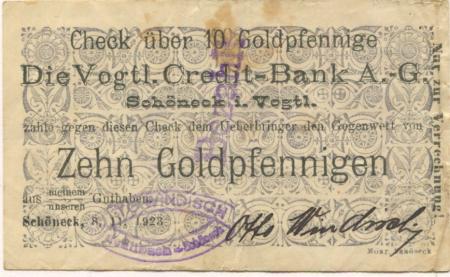 Schilbach (heute: Schöneck) - Windisch, Otto - 8.11.1923 - 10 Gold-Pfennig 