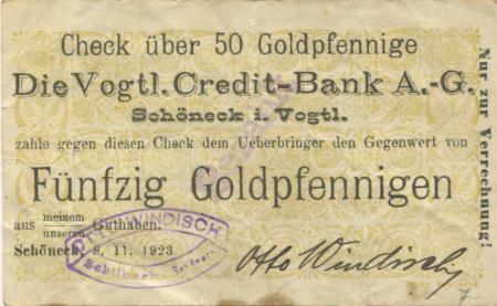 Schilbach (heute: Schöneck) - Windisch, Otto - 8.11.1923 - 50 Gold-Pfennig 