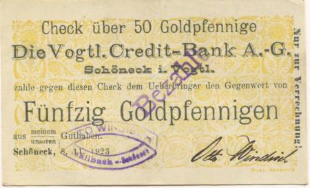 Schilbach  (heute: Schöneck) - Windisch, Otto - 8.11.1923 - 50 Gold-Pfennig 