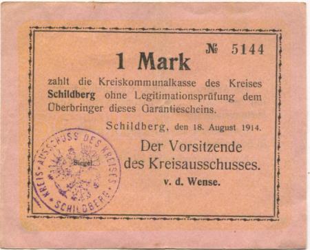 Schildberg  (heute: PL-Ostrzeszow) - Kreis - 18.8.1914 - 1 Mark 