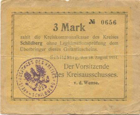 Schildberg (heute: PL-Ostrzeszow) - Kreis - 18.8.1914 - 3 Mark 