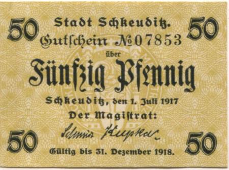 Schkeuditz - Stadt - 1.7.1917 - 31.12.1918 - 50 Pfennig 