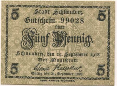 Schkeuditz - Stadt - 15.9.1918 - 31.12.1920 - 5 Pfennig 