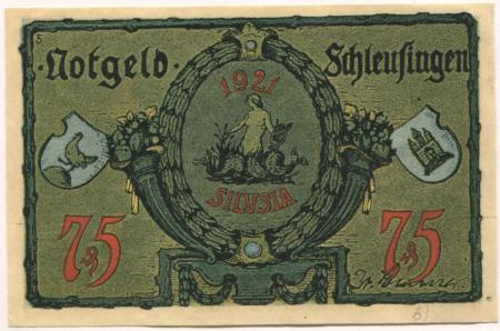 Schleusingen - Stadt - 1921 - 75 Pfennig 