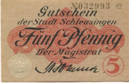 Schleusingen - Stadt - -- - 5 Pfennig 