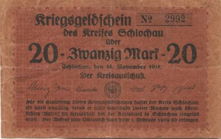 Schlochau (heute: PL-Czluchów) - Kreis - 14.11.1918 - 1.2.1919 - 20 Mark 