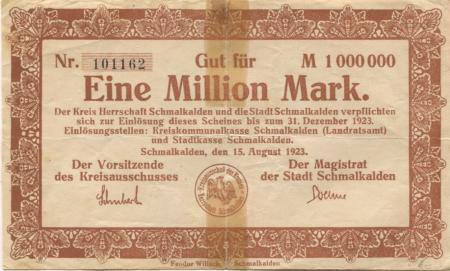 Schmalkalden - Kreis Herrschaft und Stadt - 15.8.1923 - 31.12.1923 - 1 Million Mark 
