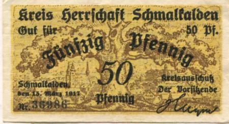 Schmalkalden - Kreis Herrschaft - 15.3.1917 - 50 Pfennig 