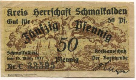 Schmalkalden - Kreis Herrschaft - 15.3.1917 - 50 Pfennig 