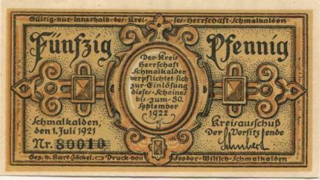 Schmalkalden - Kreis Herrschaft - 1.7.1921 - 30.9.1922 - 50 Pfennig 