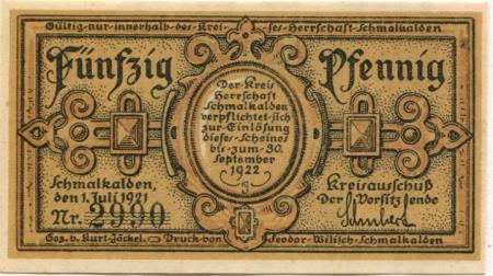 Schmalkalden - Kreis Herrschaft - 1.7.1921 - 30.9.1922 - 50 Pfennig 