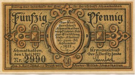 Schmalkalden - Kreis Herrschaft - 1.7.1921 - 30.9.1922 - 50 Pfennig 
