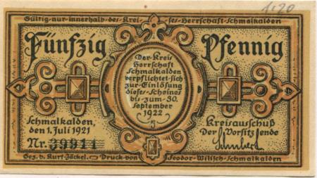 Schmalkalden - Kreis Herrschaft - 1.7.1921 - 30.9.1922 - 50 Pfennig 