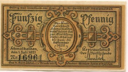 Schmalkalden - Kreis Herrschaft - 1.7.1921 - 30.9.1922 - 50 Pfennig 