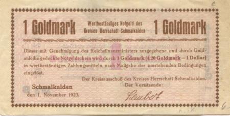 Schmalkalden - Kreis Herrschaft - 1.11.1923 - 1 Gold-Mark 