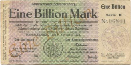 Schmallenberg - Amtsverband - 9.11.1923 - 1 Billion Mark 