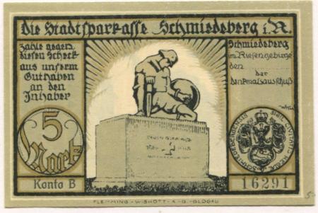 Schmiedeberg (heute: PL-Kowary) - Denkmalsausschuss - -- - 5 Mark 